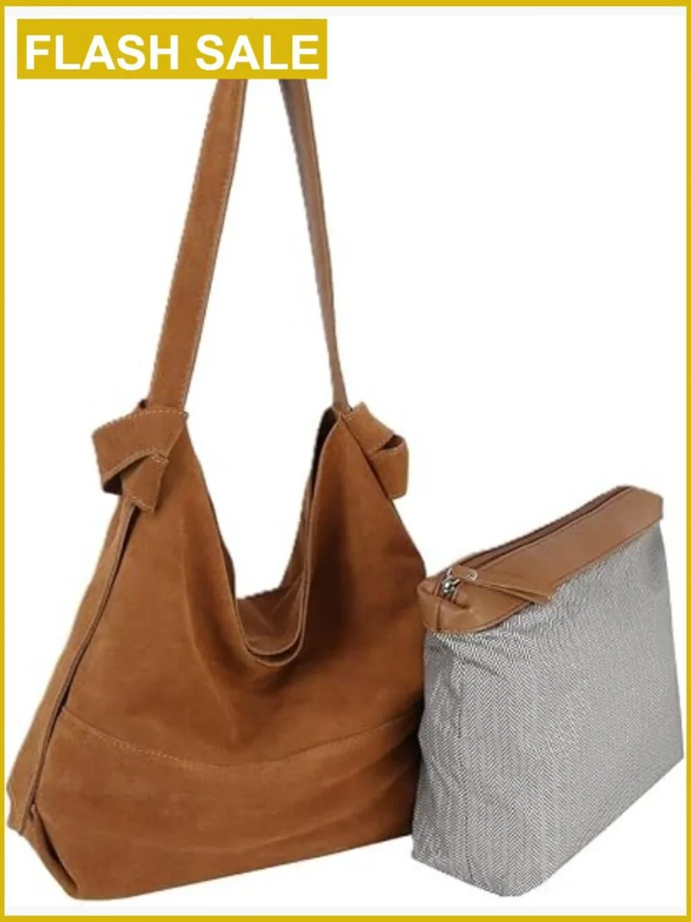 2-in-1 Genuine Suede Hobo Handbag Tote Purse Shoulder Crossbody Travel Bag